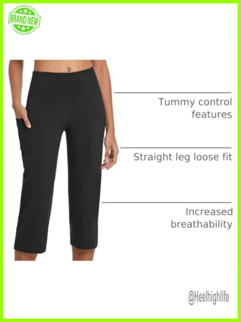 High Waist Capri Yoga Pants with Pockets, 4-Way Stretch, Straight Leg